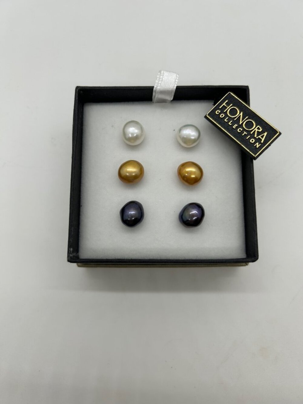 Honora Collection Freshwater Potato Pearl Stud Earrings Set  in White Gold Black